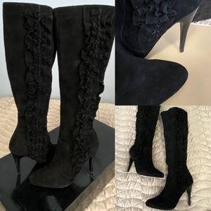 Black knee high suede boots